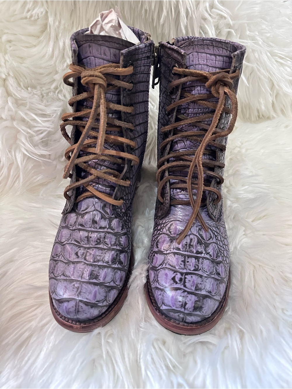 Freebird Manchester Purple Croc-Embossed Lace-Up Boots